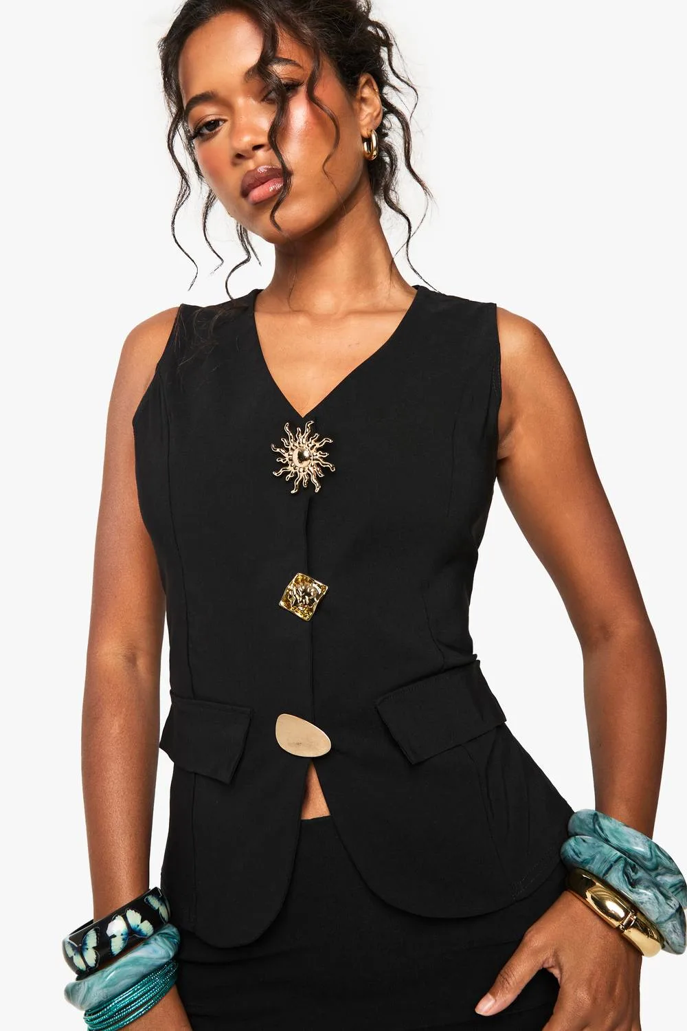 Multi Trim Fitted Waistcoat by boohoo