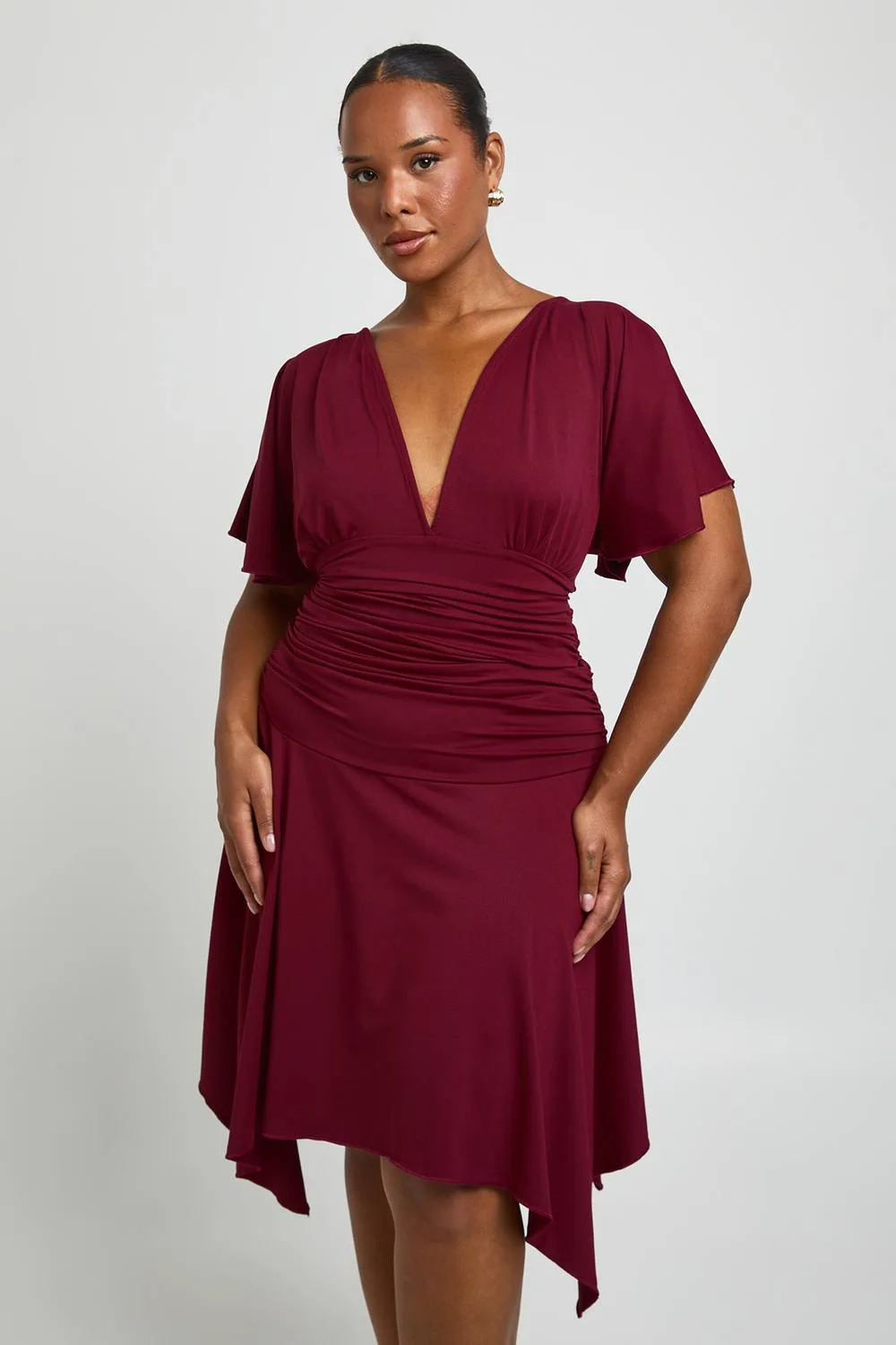 Super Soft Angel Sleeve Ruched Midi Dress by boohoo
