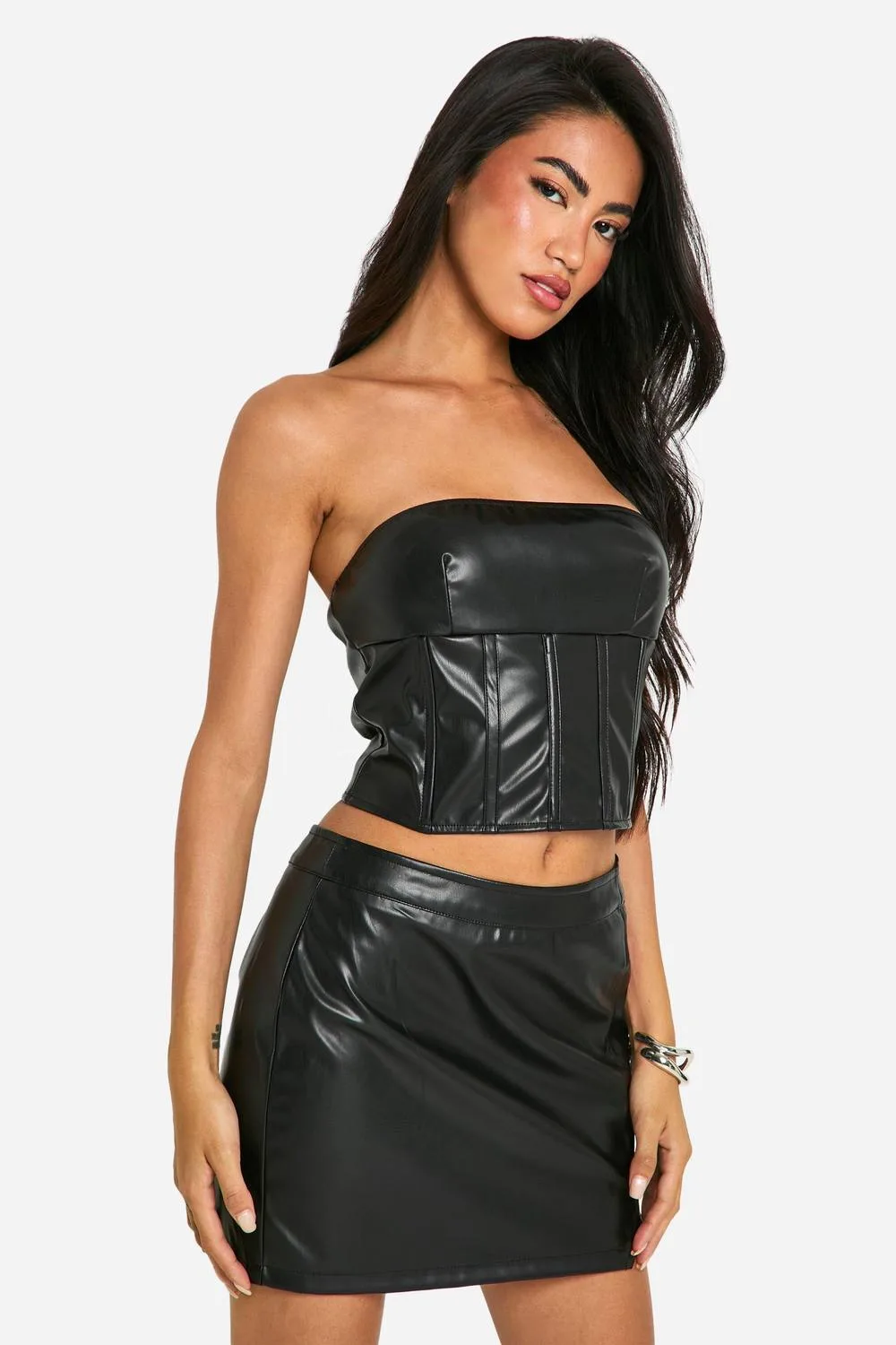 Pu Seam Detail Bandeau Top by boohoo