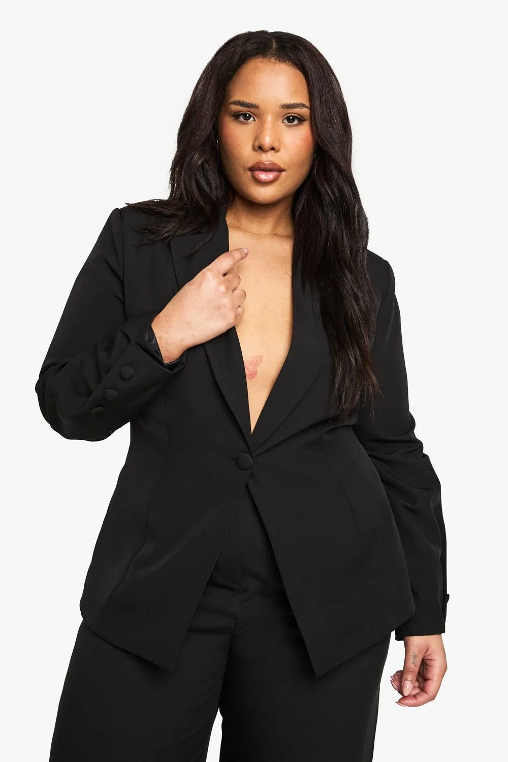 Woven Tailored Self Fabric Button Detail Blazer by boohoo