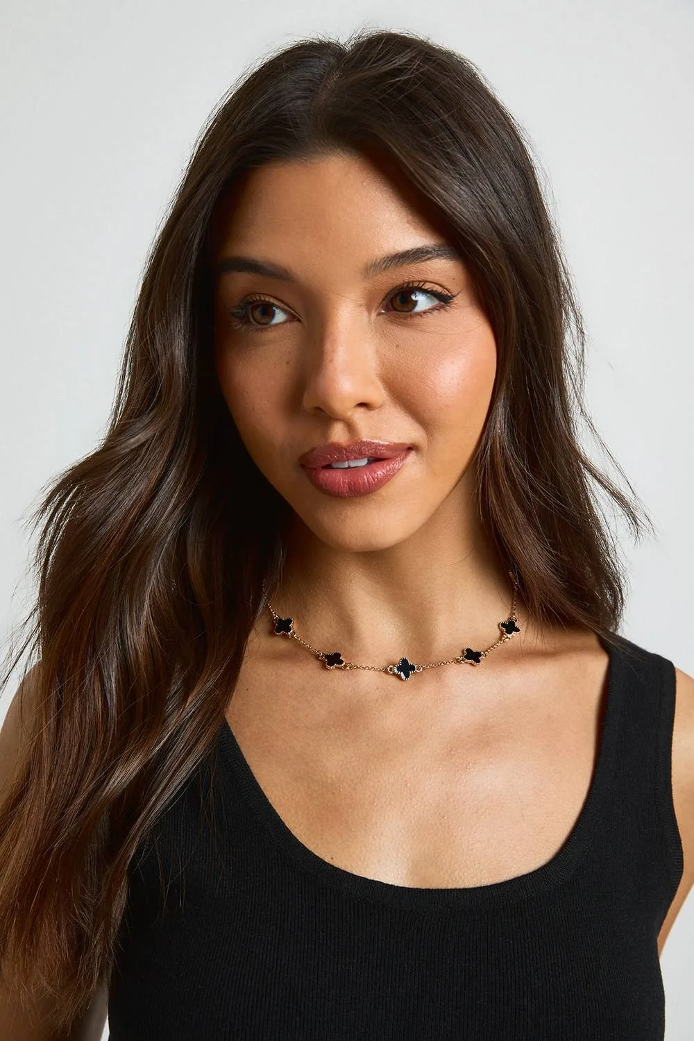 Black Enamel Scattered Clover Necklace by boohoo