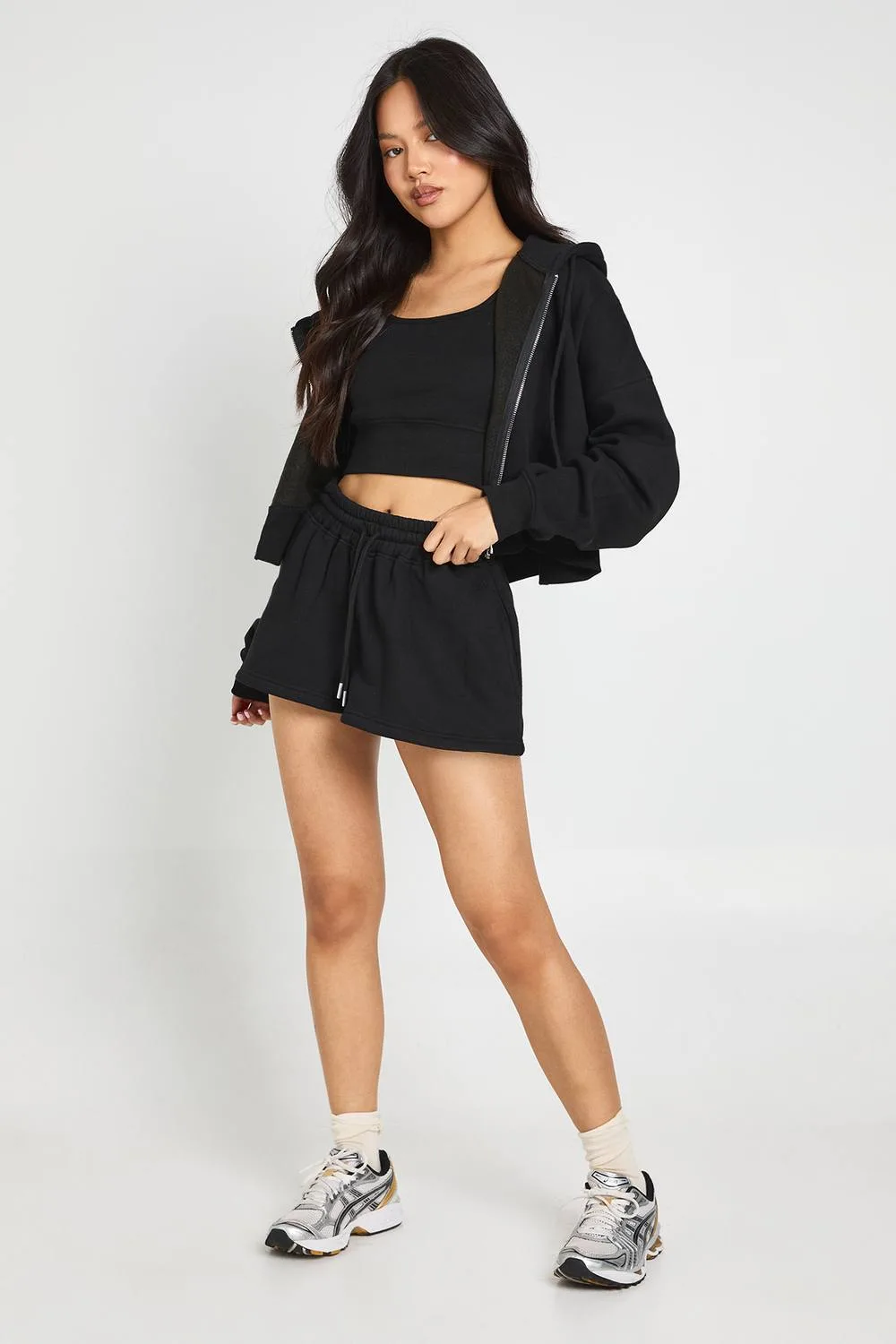Deep Hem 3 Piece Crop Zip Through Short Tracksuit by boohoo
