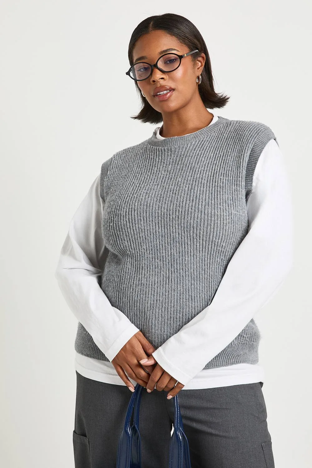 Knitted Crew Neck Vest by boohoo