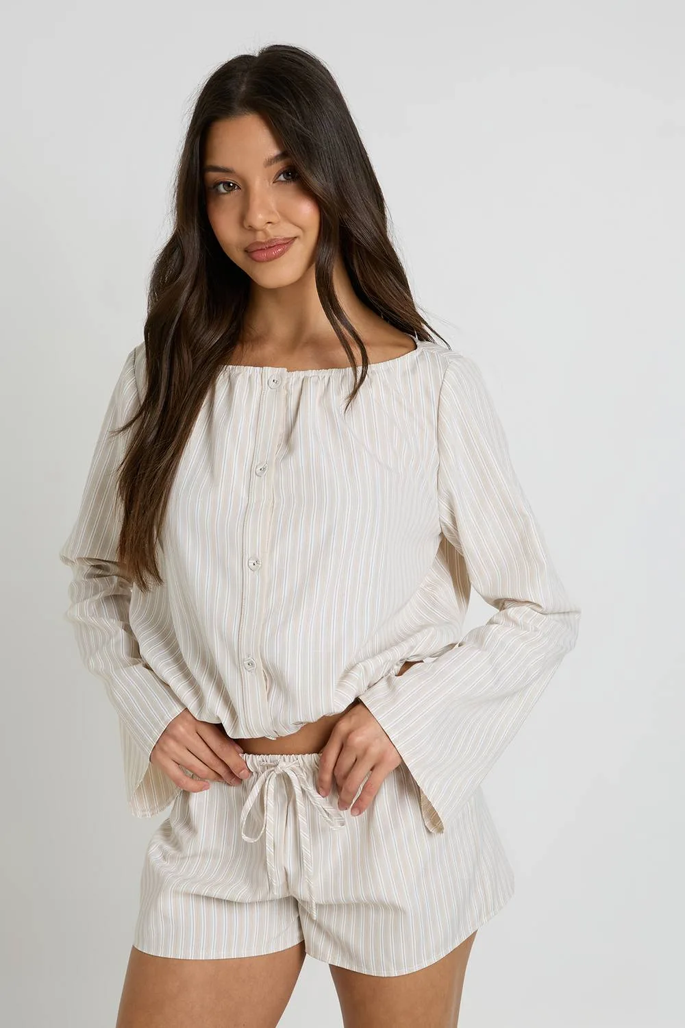 Stripe Drawcord Low Rise Shorts - Stone by boohoo
