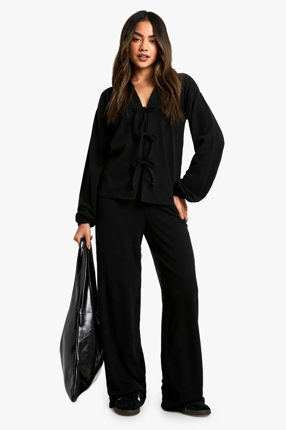 Rib Tie Front Blouse & Trouser Co-Ord
