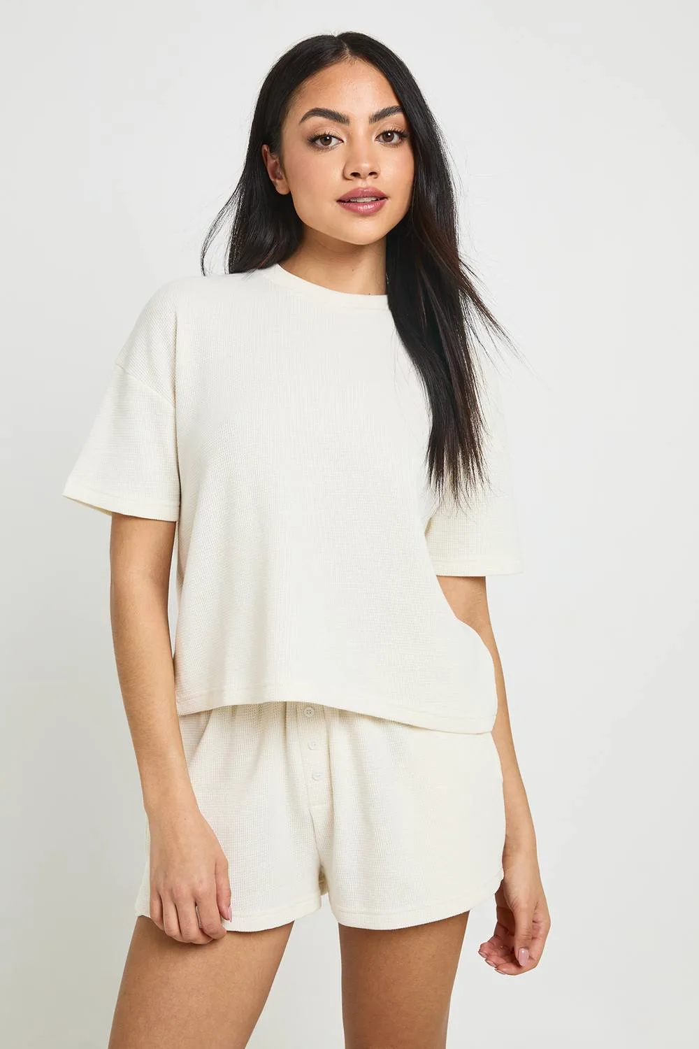 Waffle Henley Shorts by boohoo