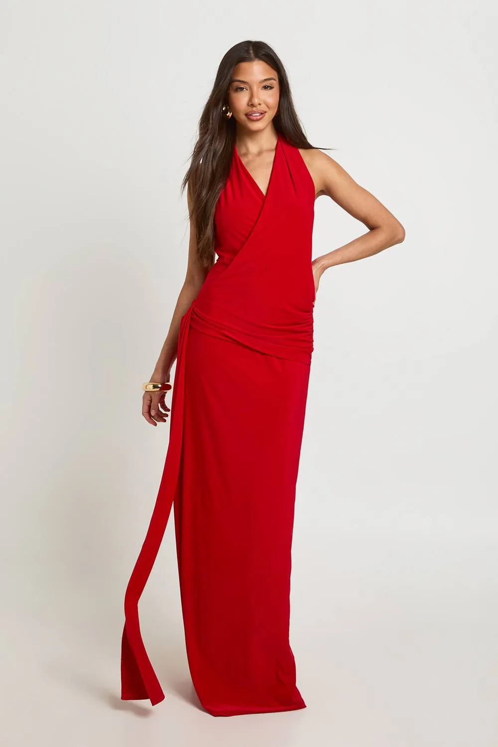 Drape Front Low Back Maxi Dress by boohoo