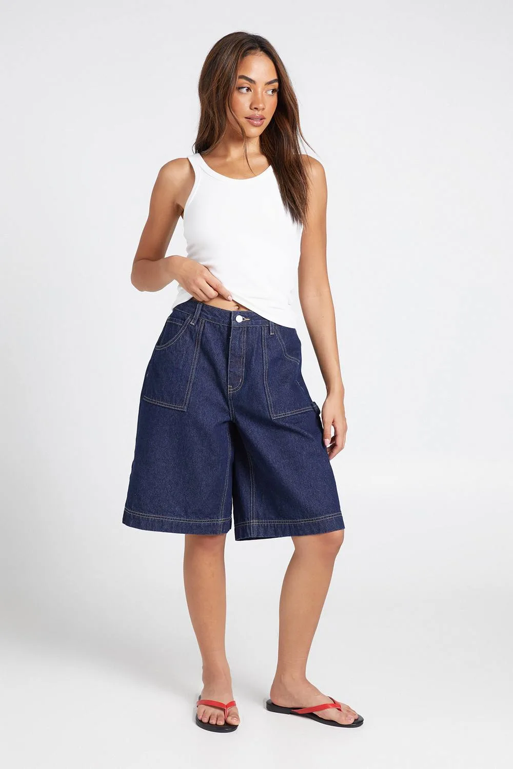 Mid Waist Denim Cargo Jort by boohoo