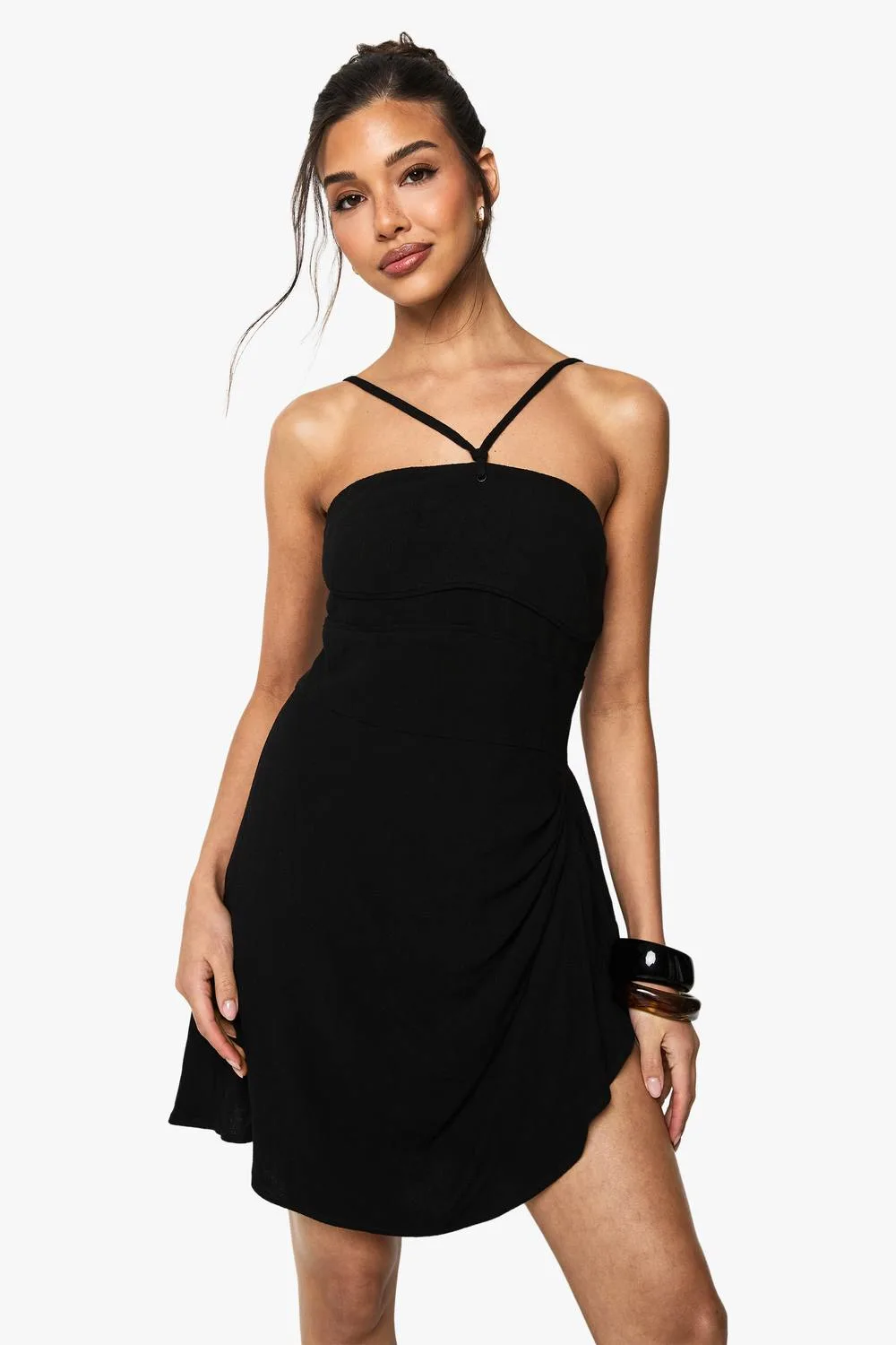 Linen Look Drape Wrap Mini Dress by boohoo