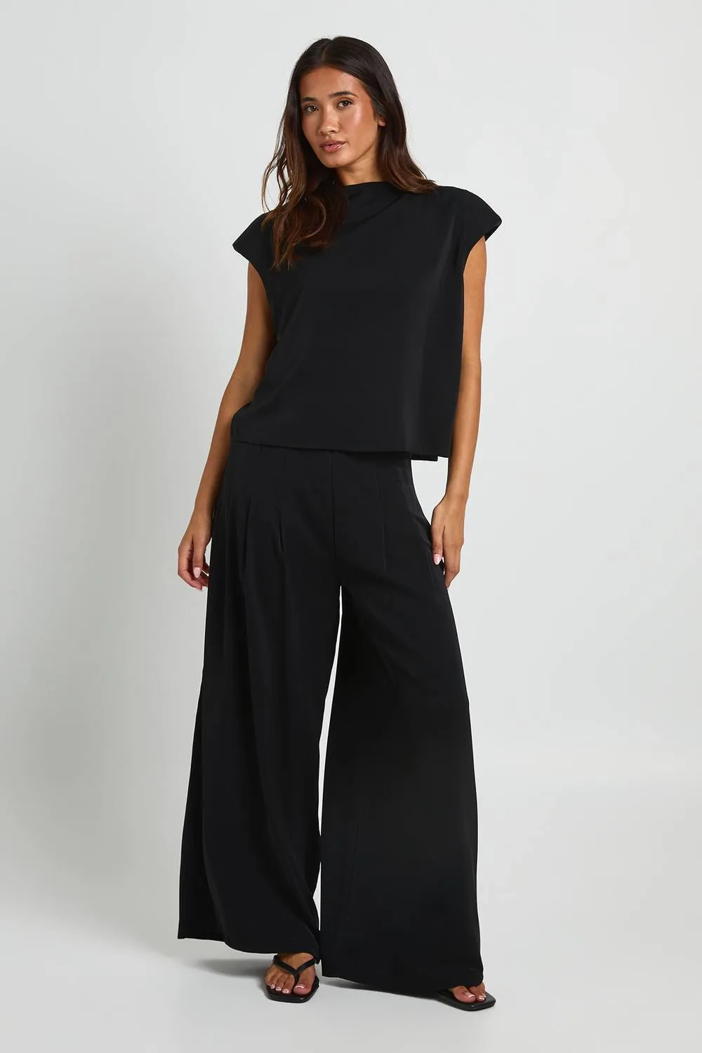High Neck Pleated Wide Leg Trouser Co-Ord