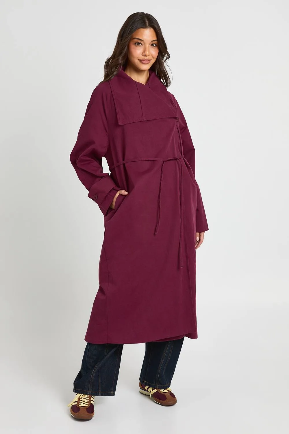 Collar Detail Trench Coat by boohoo