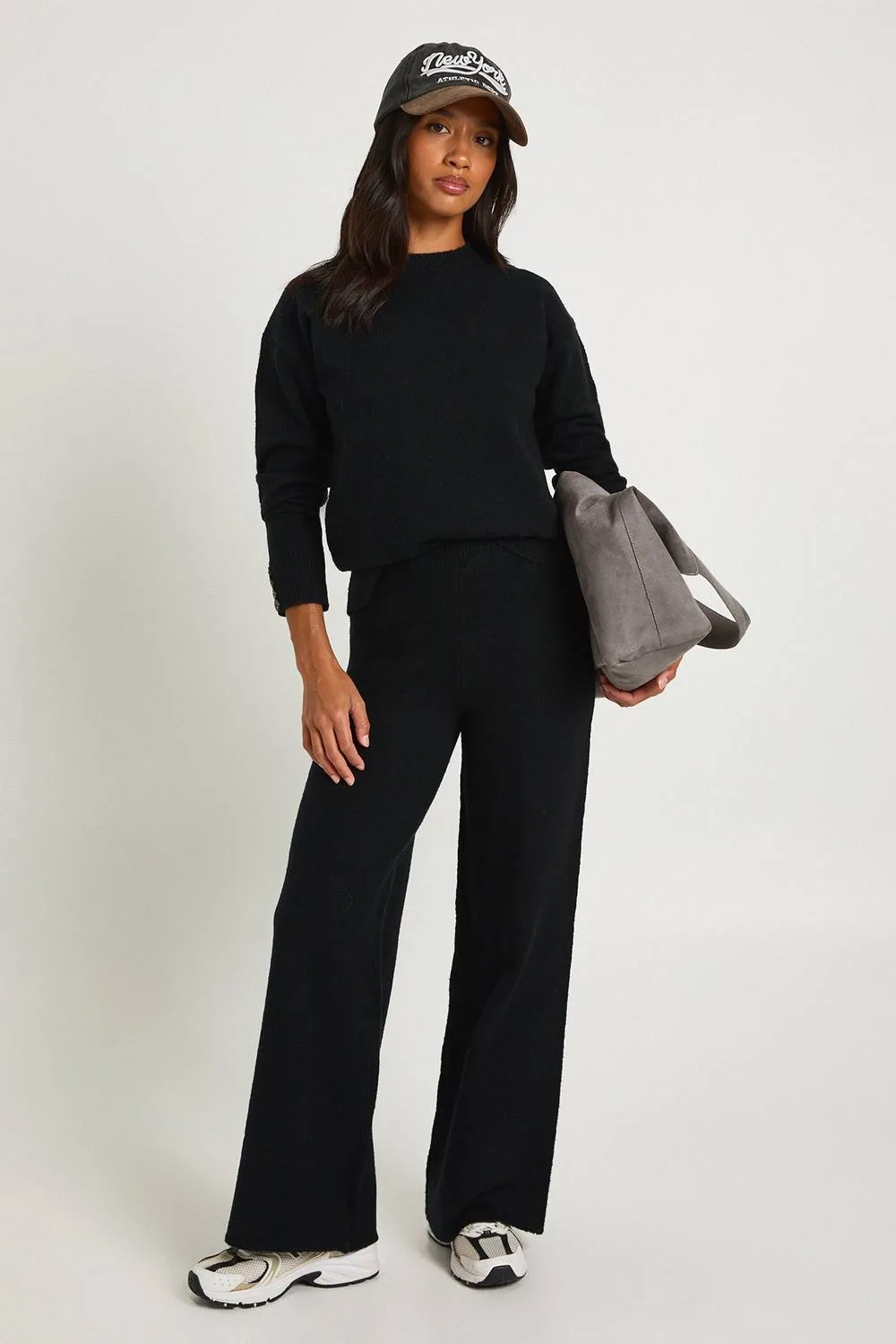 Super Soft Button Cuff Detail Oversized Jumper & Wide Leg Trouser Co-Ord by boohoo