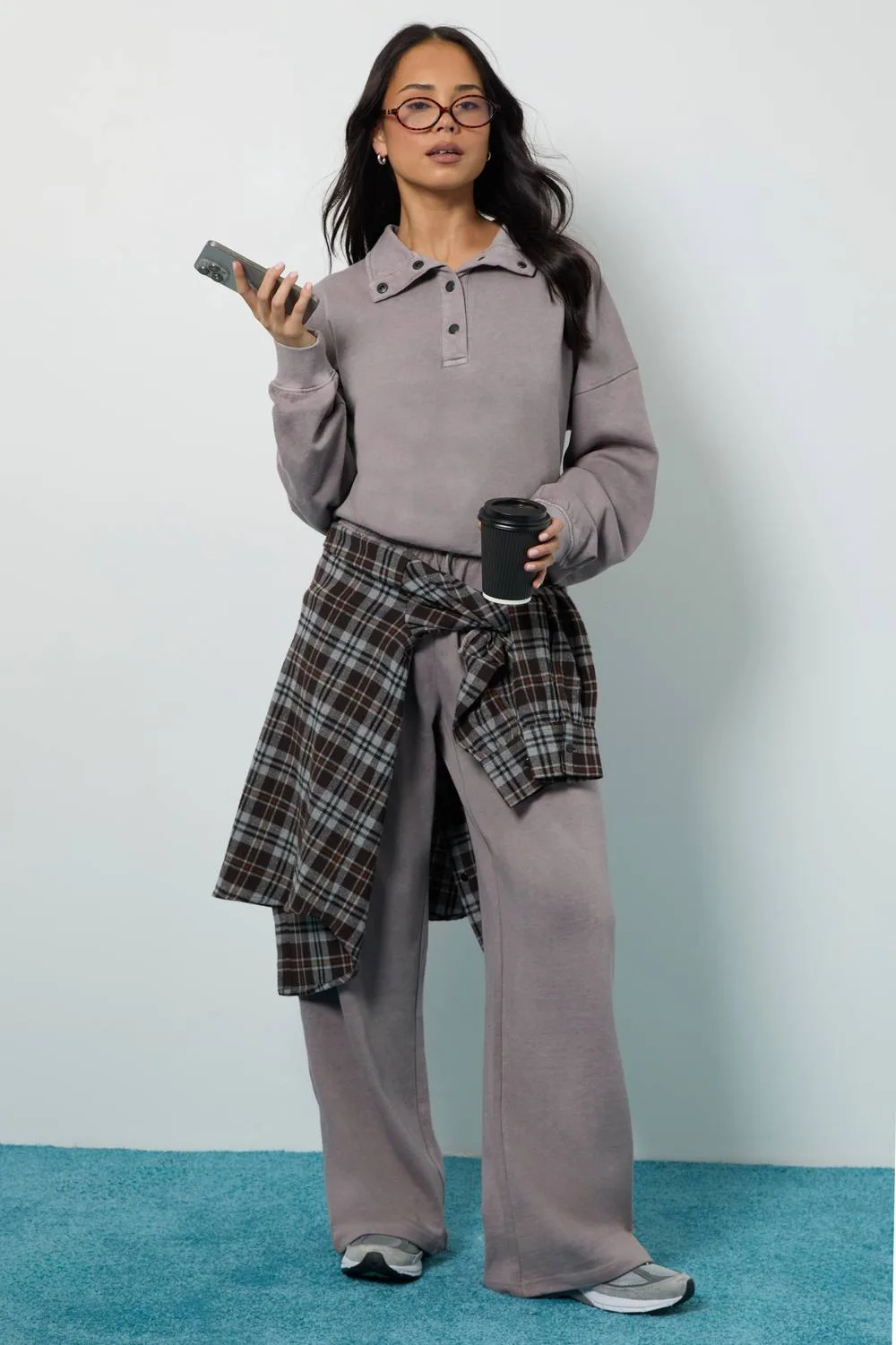 Washed Funnel Neck Sweatshirt Tracksuit by boohoo