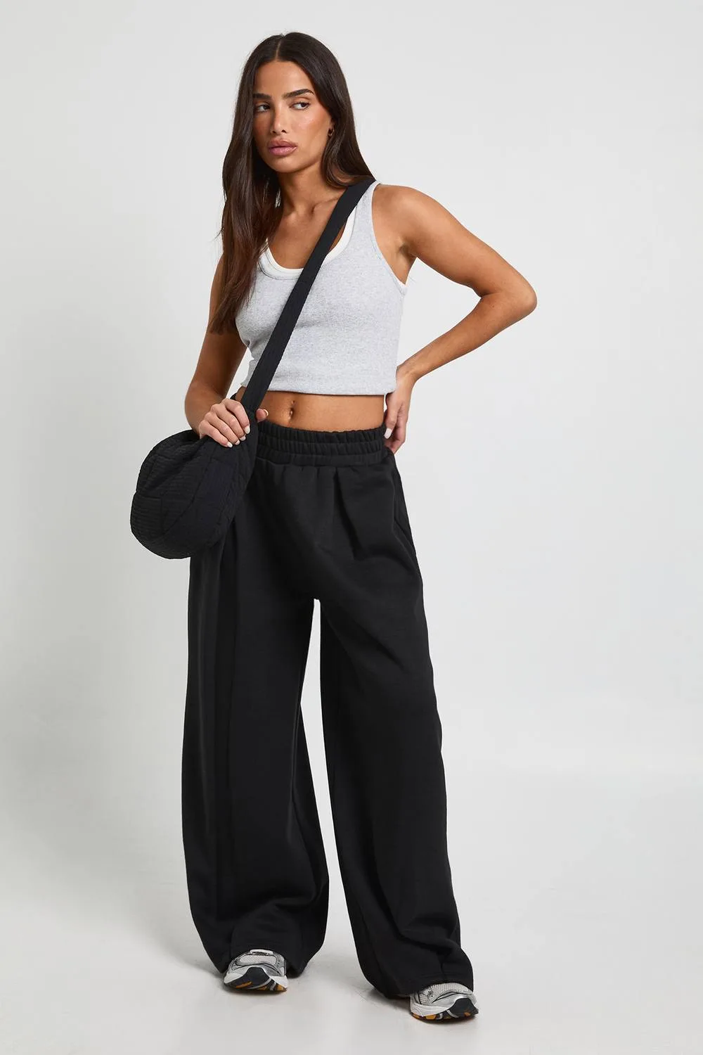 High Waist Pleat Detail Straight Leg Jogger Pants by boohoo