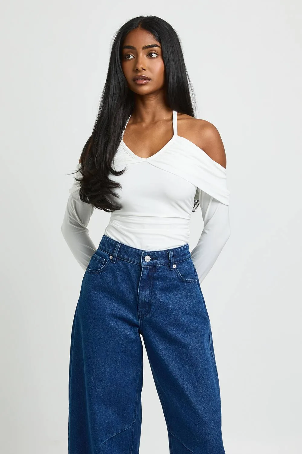 Halterneck Off-The Shoulder Bodysuit by boohoo
