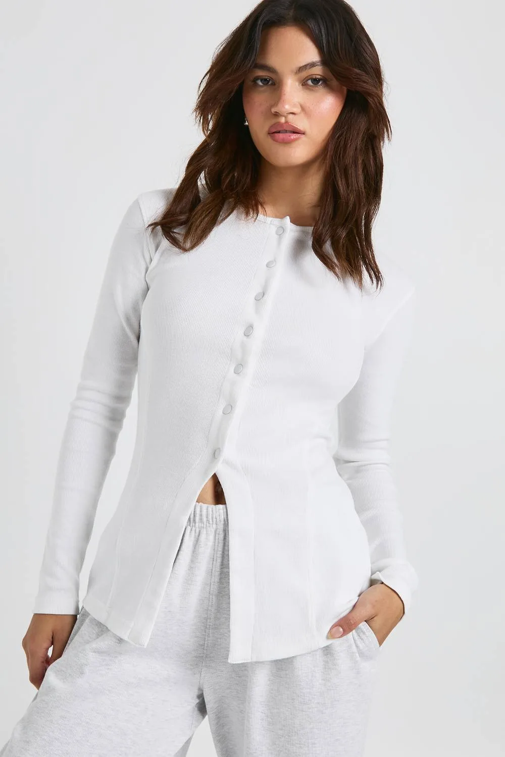 Ribbed Longline Popper Front Top