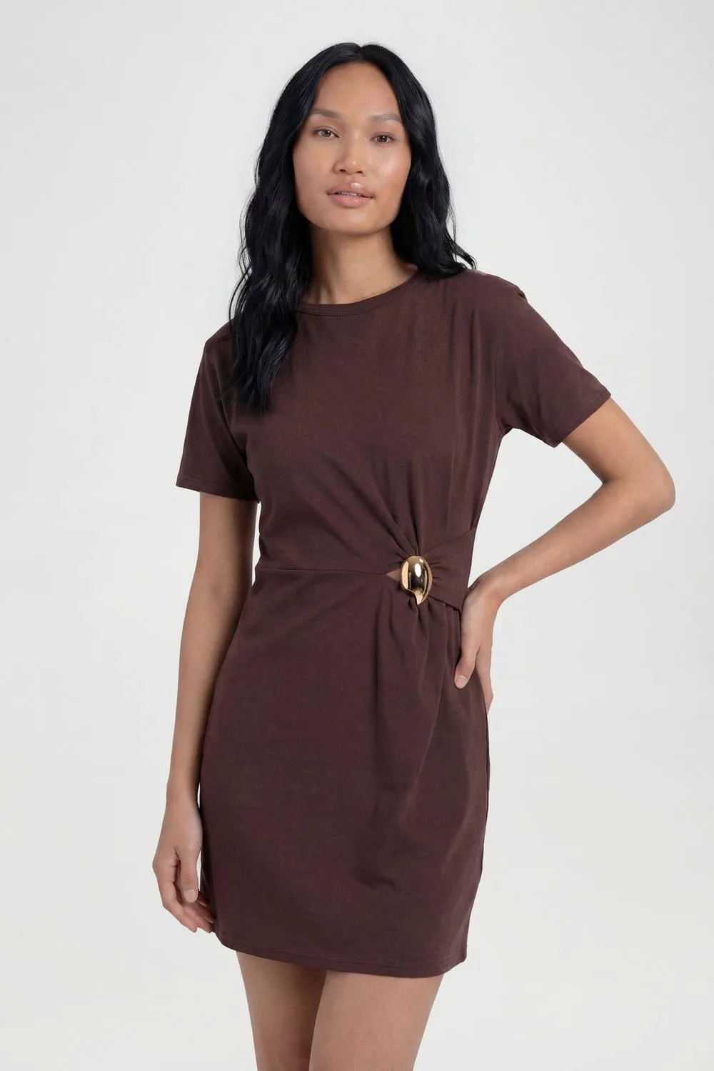Gold Trim Detail T-Shirt Dress by boohoo