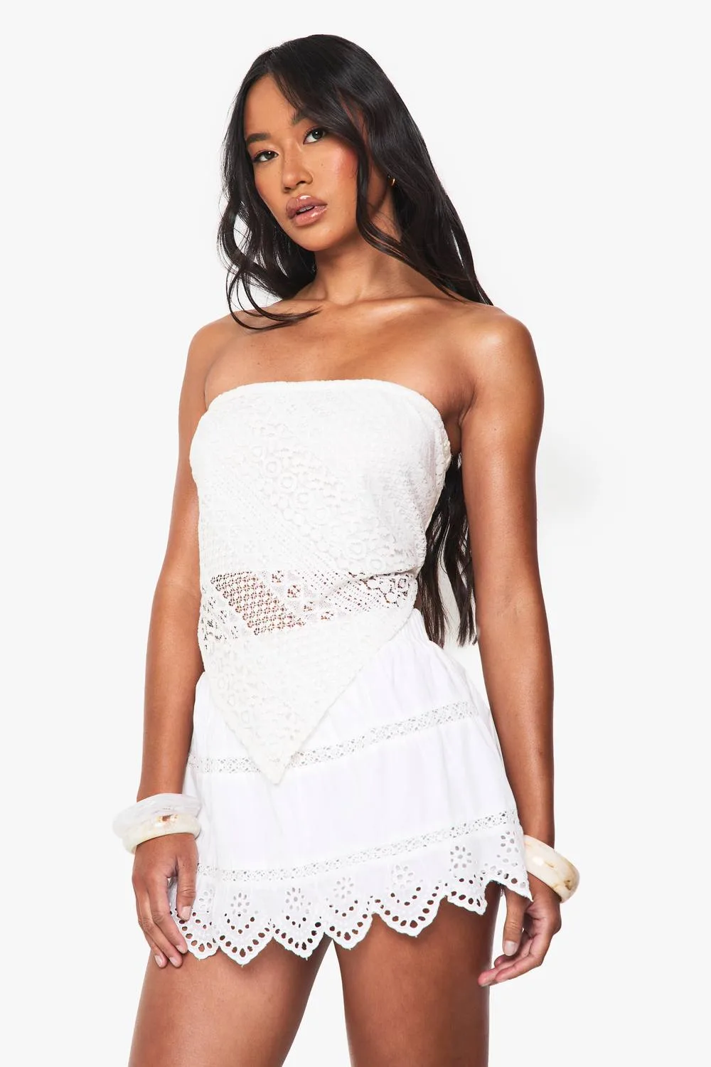 Broderie Hem Lace Insert Mini Skirt by boohoo