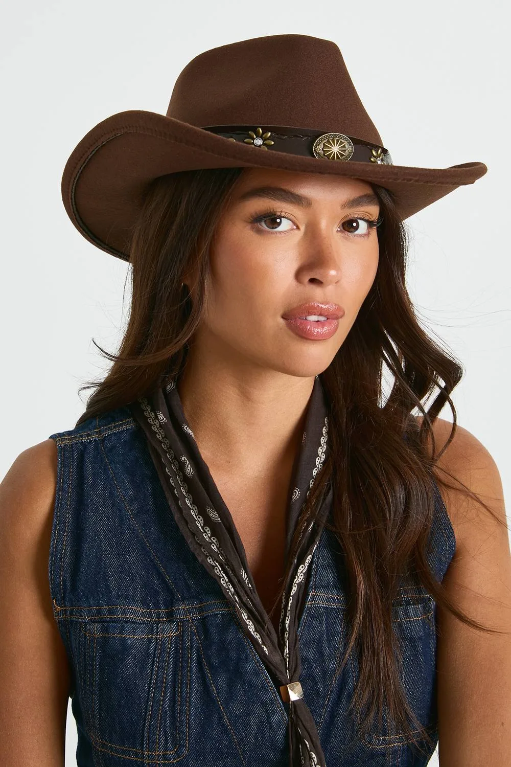 Studded Trim Western Cowboy Hat by boohoo