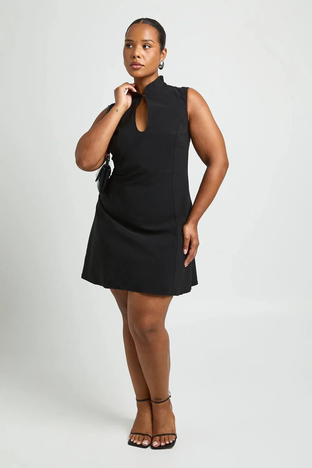 High Neck Tie Front Keyhole Mini Dress by boohoo