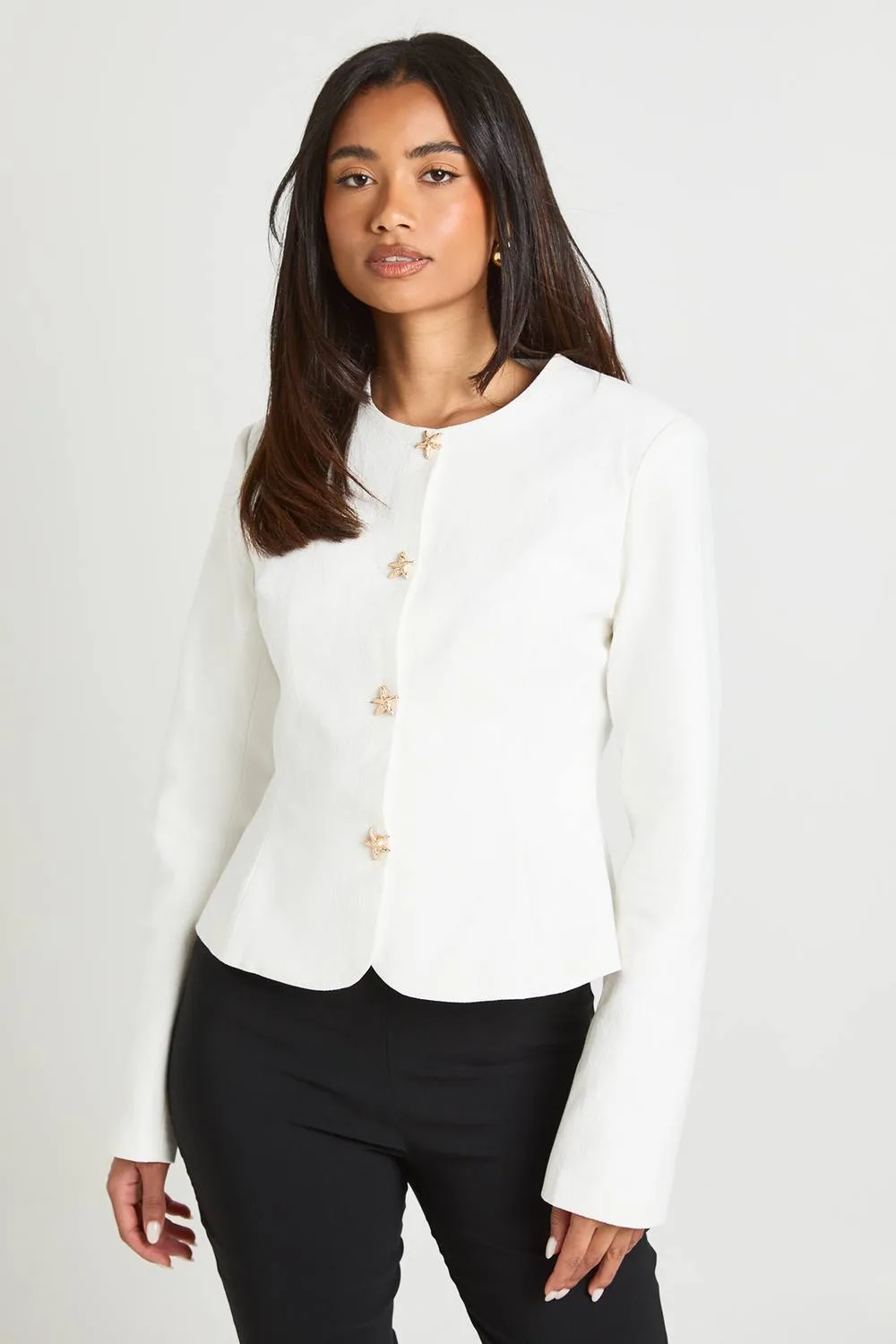 Premium Linen Look Gold Button Blazer by boohoo