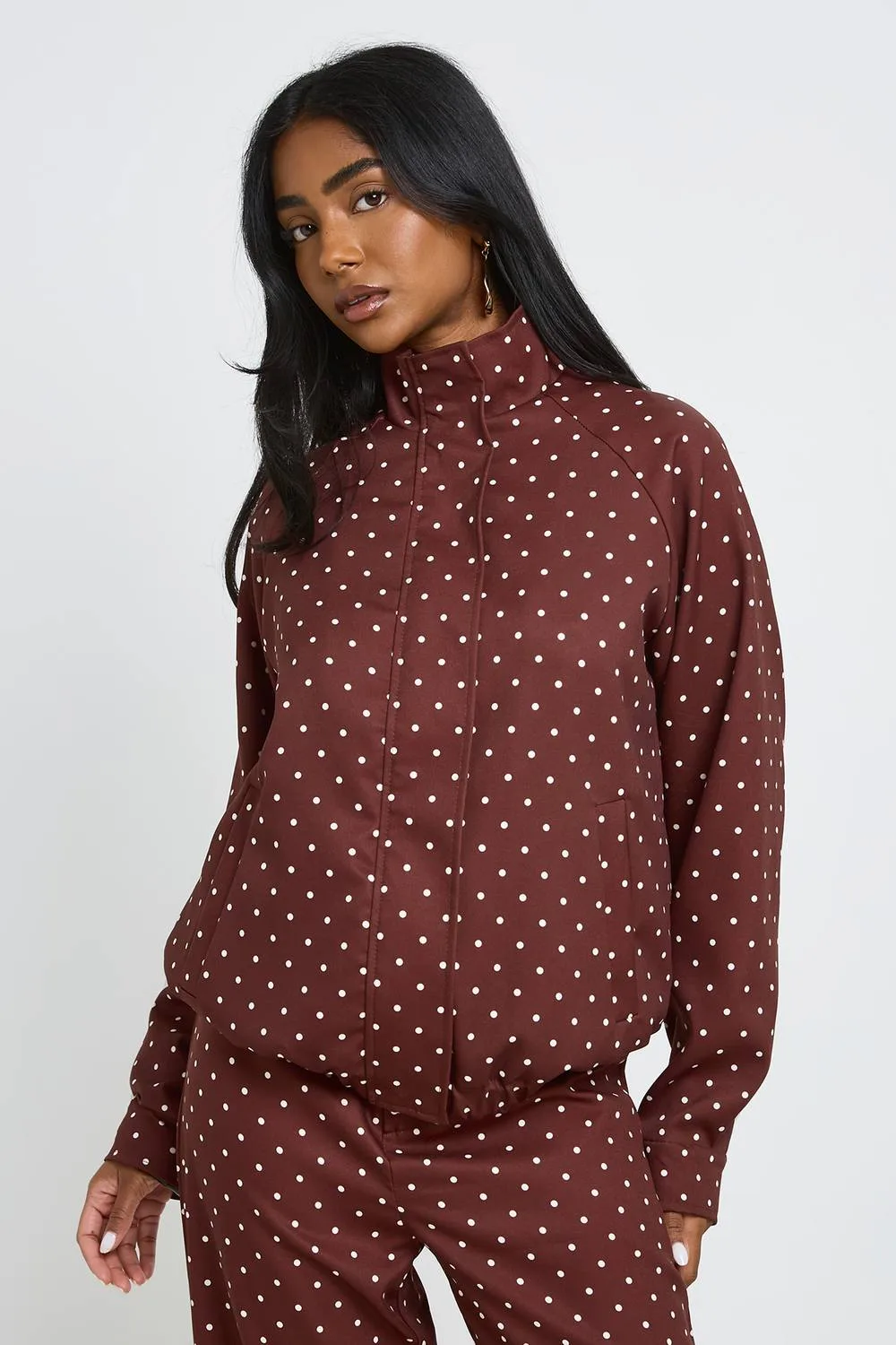 Polka Dot Funnel Neck Jacket by boohoo