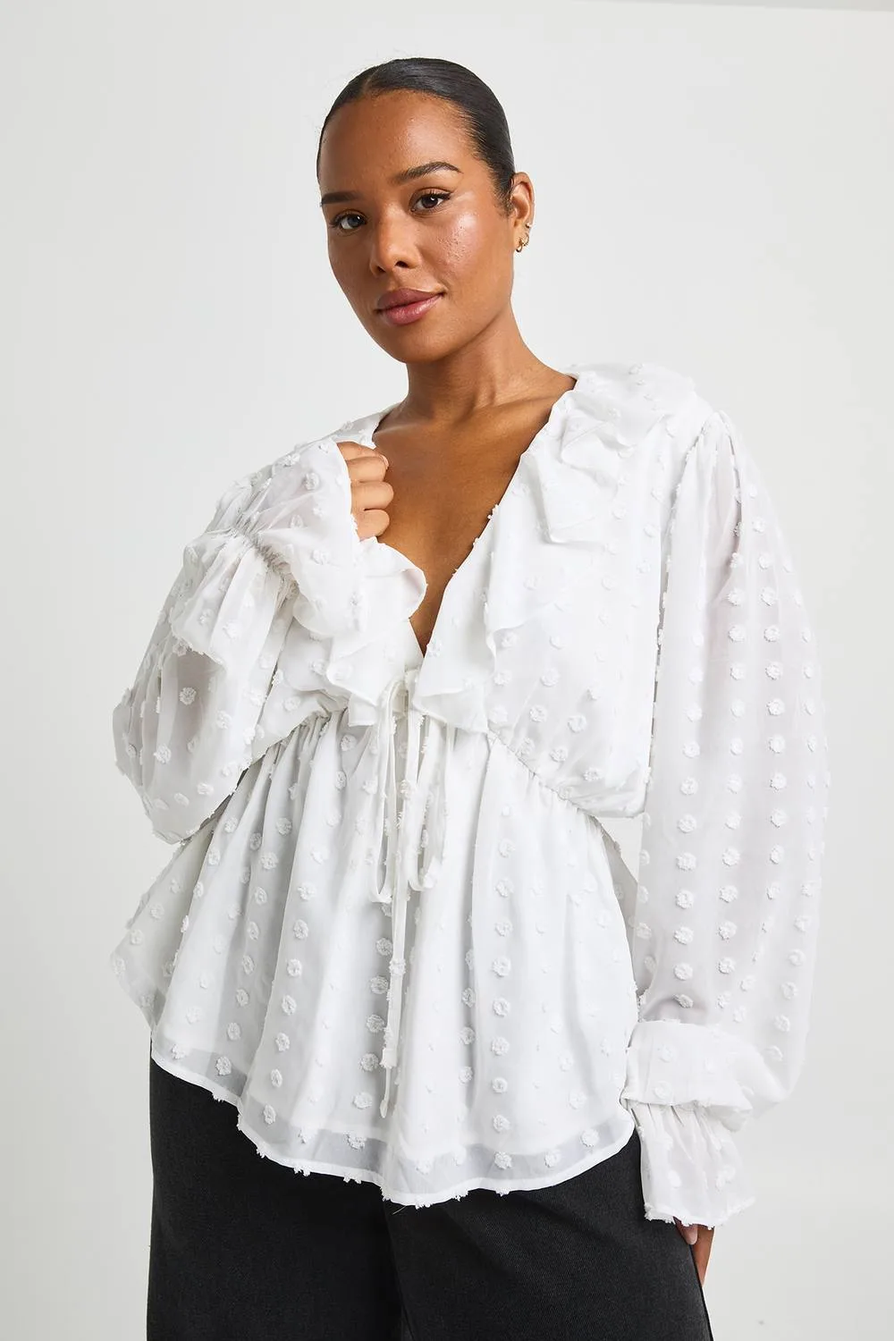 Large Dobby Chiffon Ruffle Smock Top