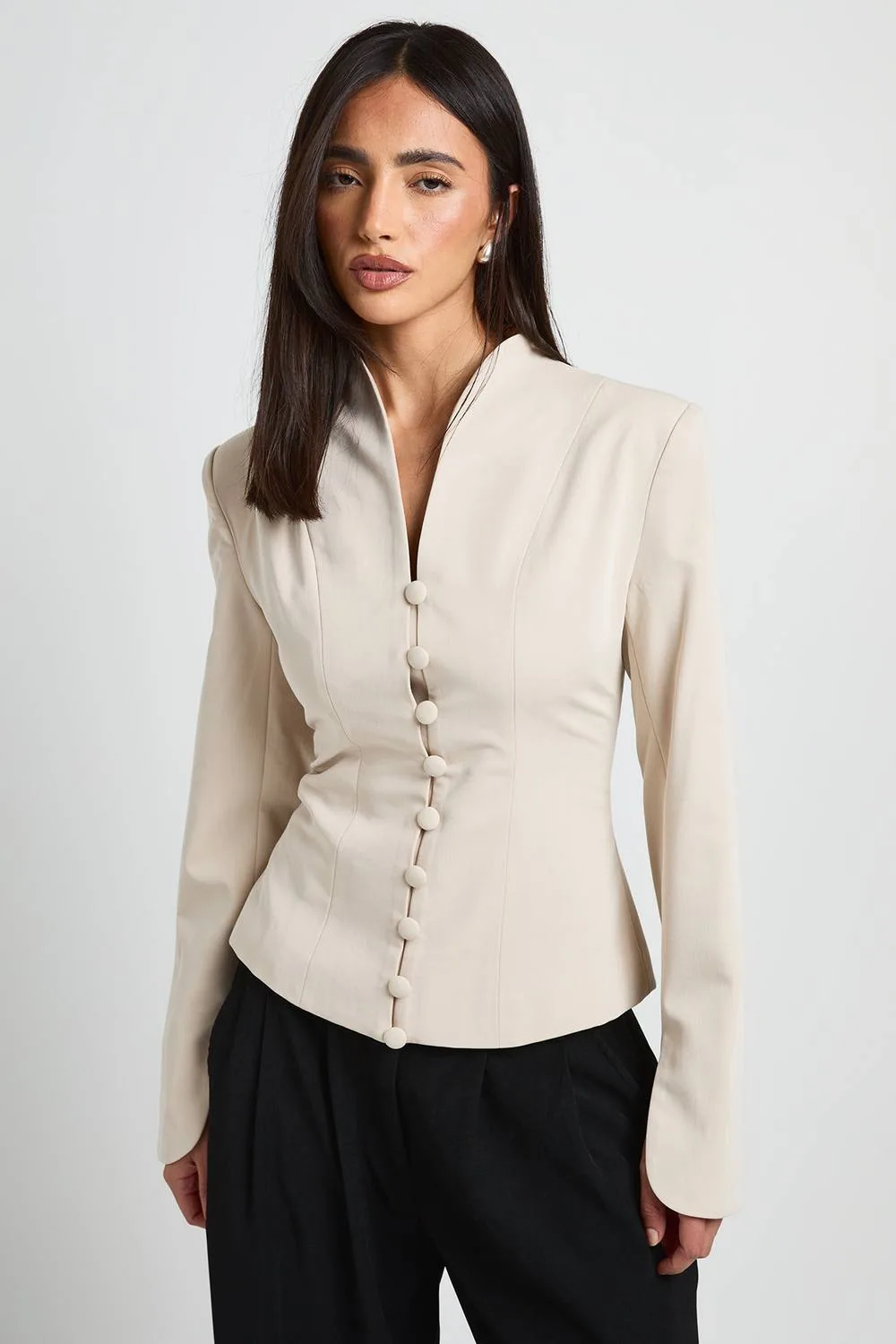High Neck Button Down Split Cuff Blazer by boohoo