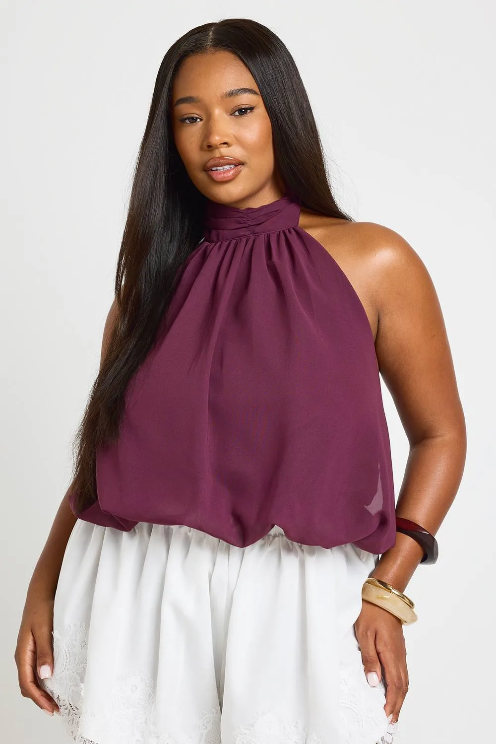 Chffon Halterneck Blouson Top by boohoo