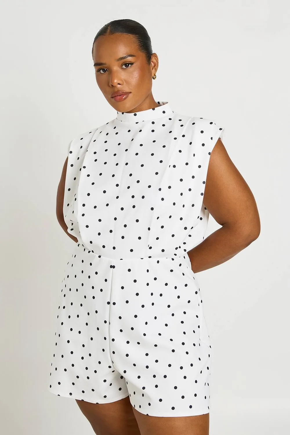 Polka Dot Tailored Pleat Detail Playsuit by boohoo