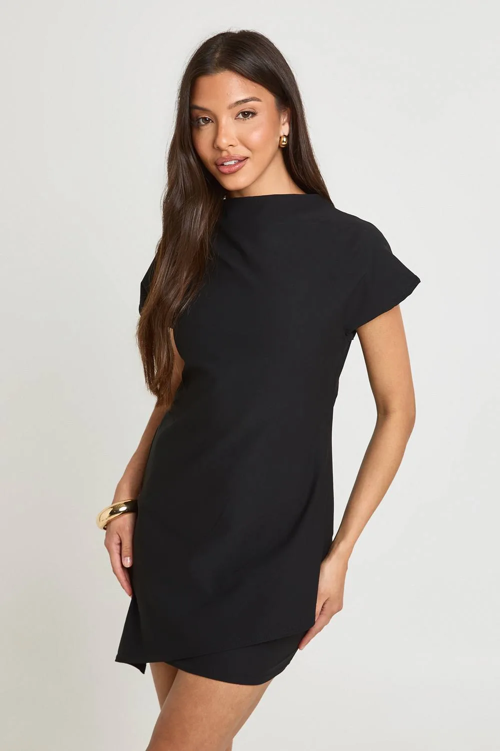 Cap Sleeve Double Layer Asym Hem T-Shirt Dress by boohoo