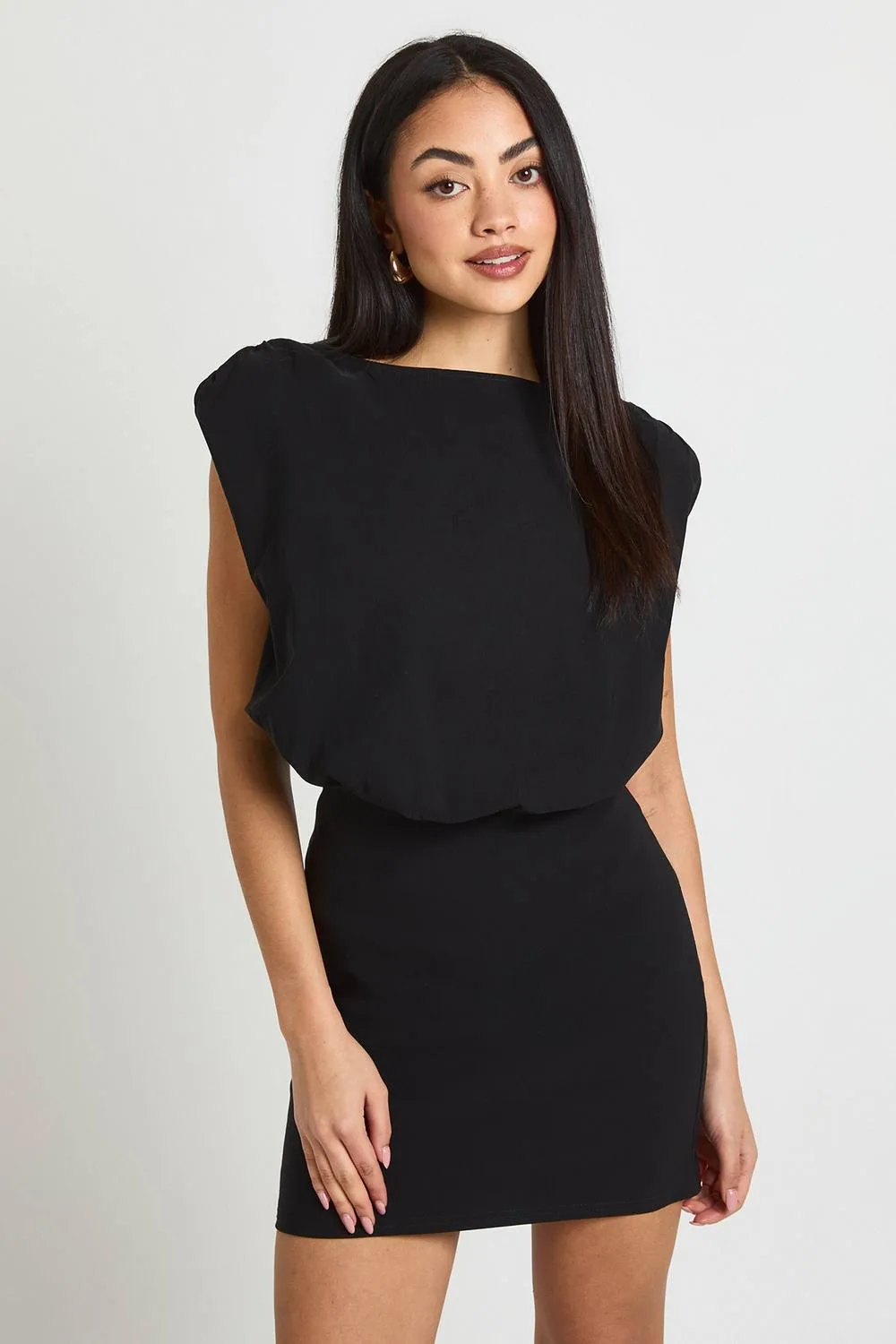 Bengaline Shoulder Pad Sleeveless Dress