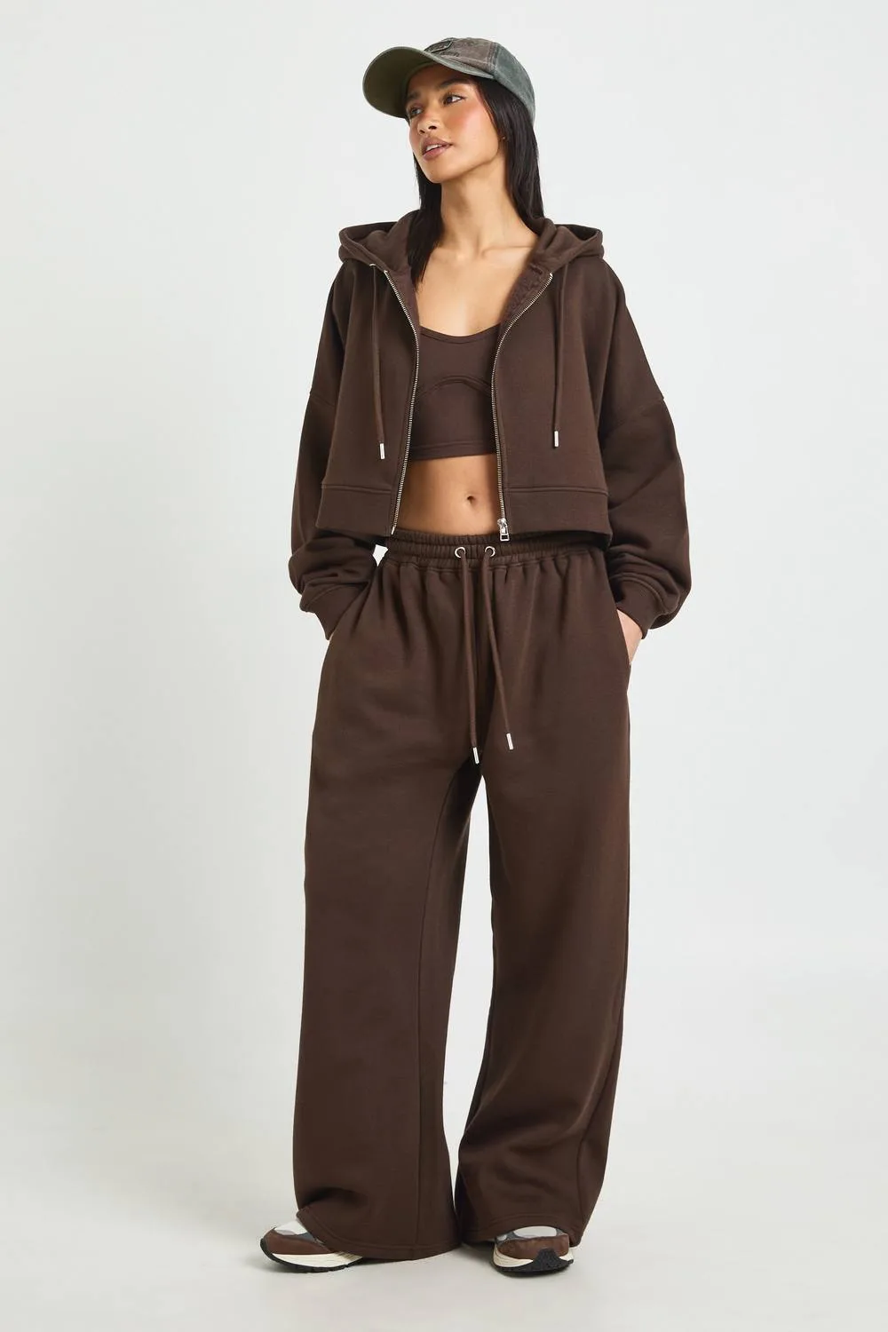 Seam Detail Crop Top 3 Piece Hooded Tracksuit
