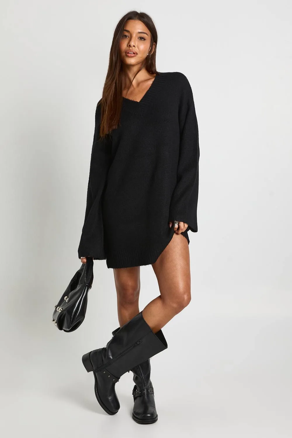 Super Soft V Neck Knitted Mini Dress