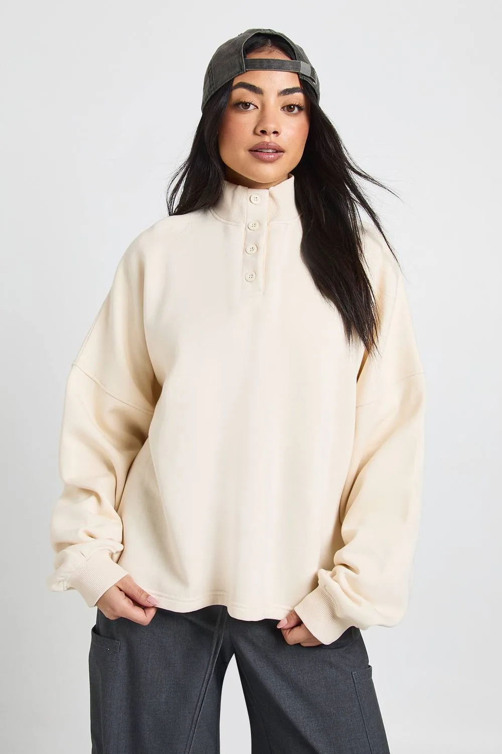 Funnel Neck Henley Sweatshirt by boohoo