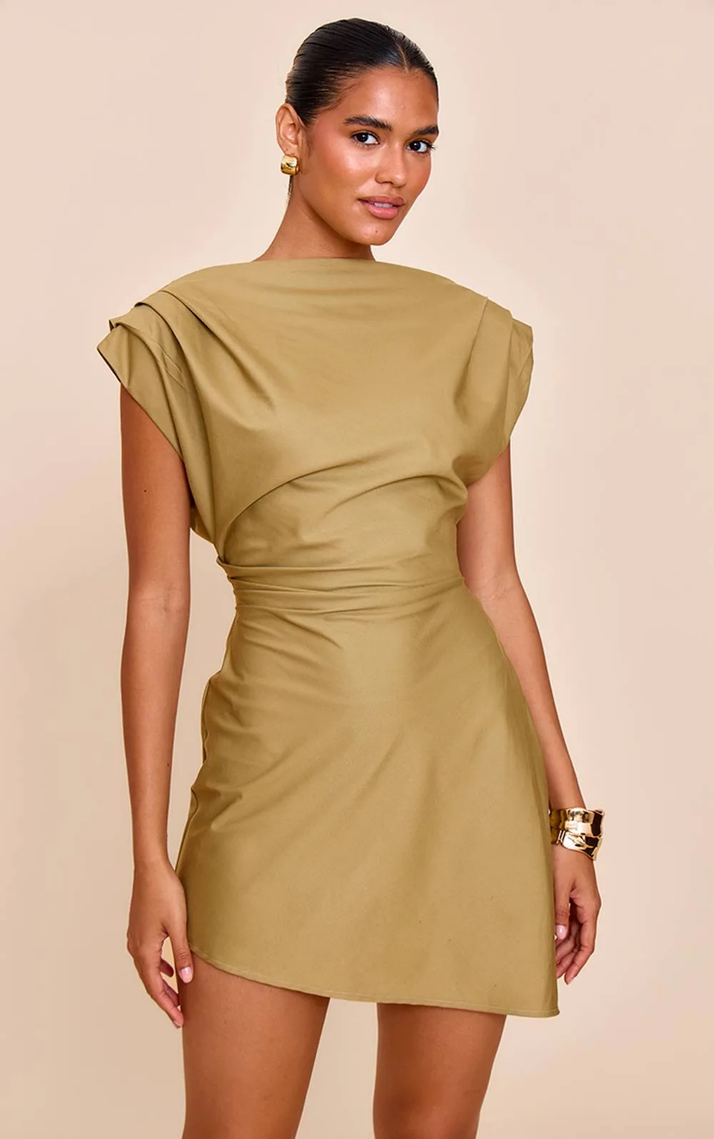 Woven Tailored Boxy Cinched Waist Mini Dress