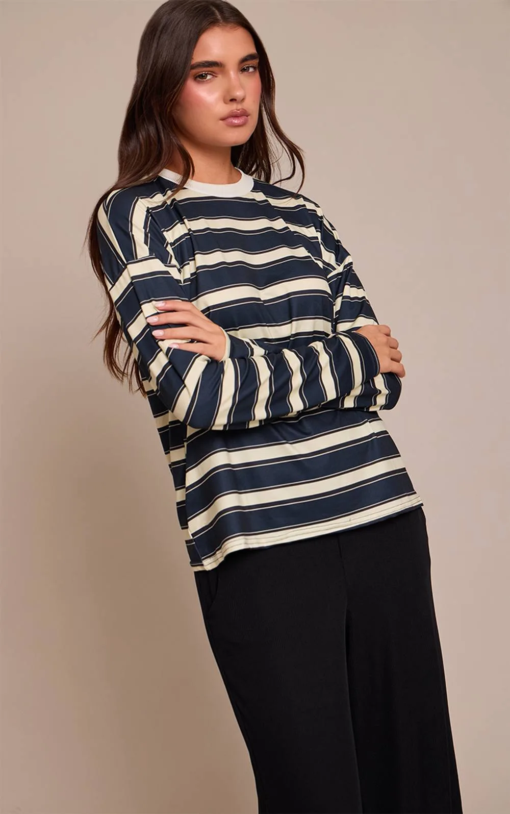 Stripe Crew Neck Long Sleeve Top by PrettyLittleThing
