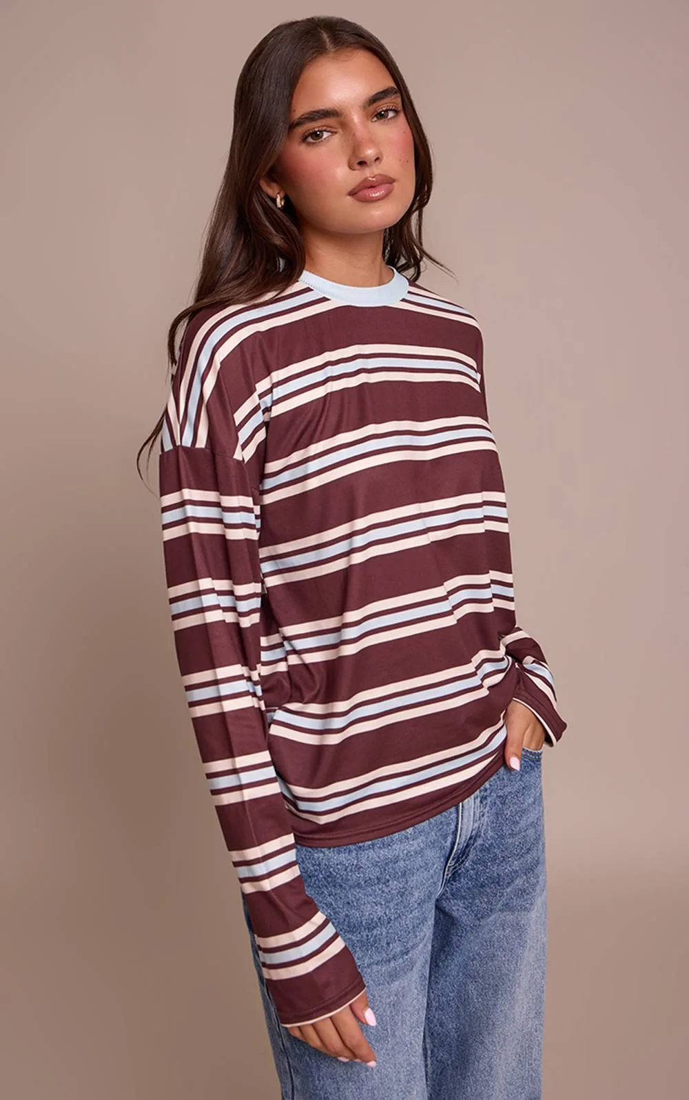 Stripe Crew Neck Long Sleeve Top