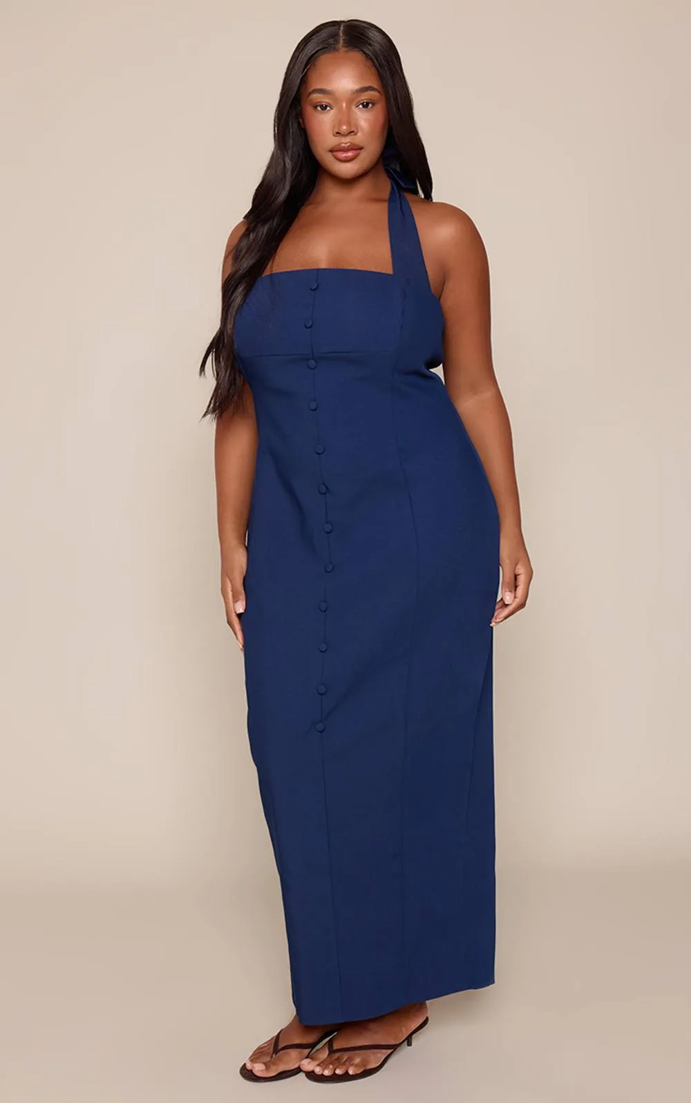 Woven Halter Button Maxi Dress by PrettyLittleThing