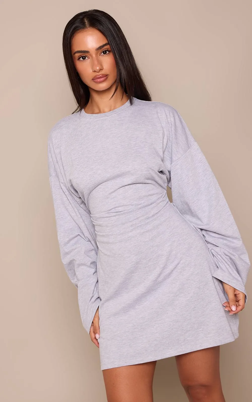 Ruched Side Long Sleeve Jersey Mini Dress by PrettyLittleThing