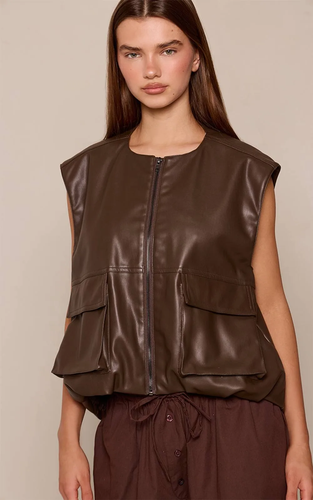 Pocket Detail Faux Leather Gilet by PrettyLittleThing