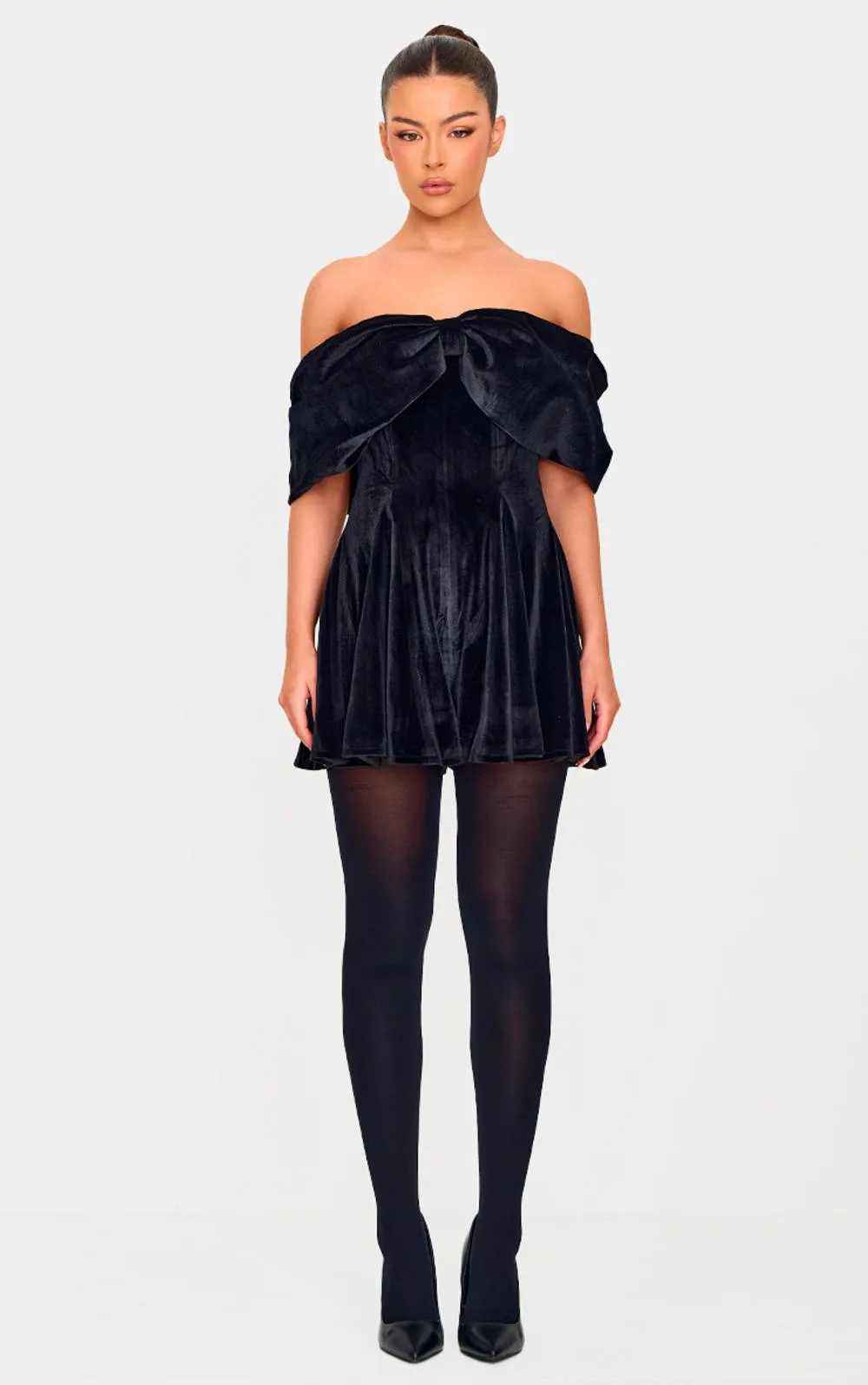Premium Velvet Extreme Bow Detail Playsuit by PrettyLittleThing
