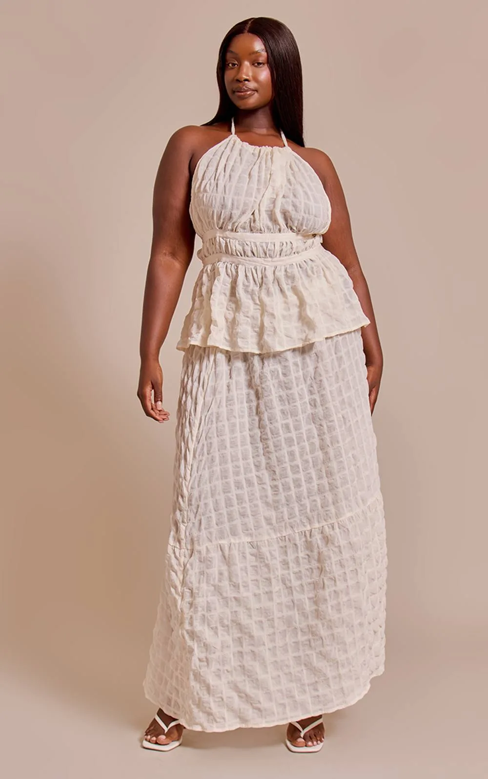 Textured Shirred Maxi Skirt Co-Ord by PrettyLittleThing