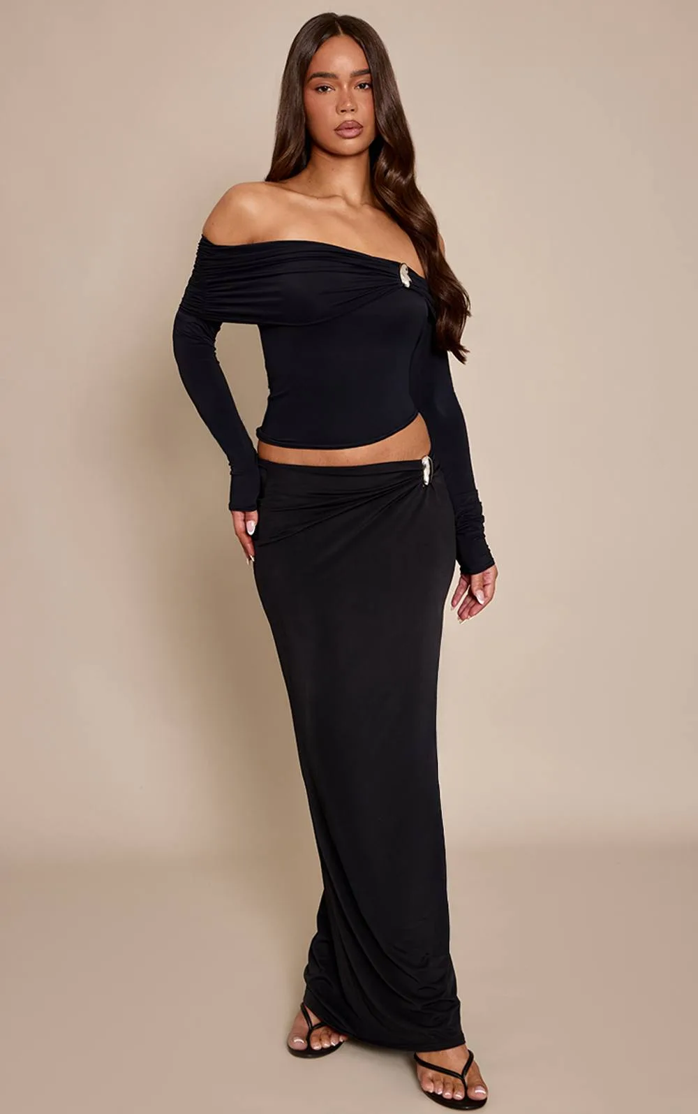Matte Sculpt Trim Detail Maxi Skirt by PrettyLittleThing