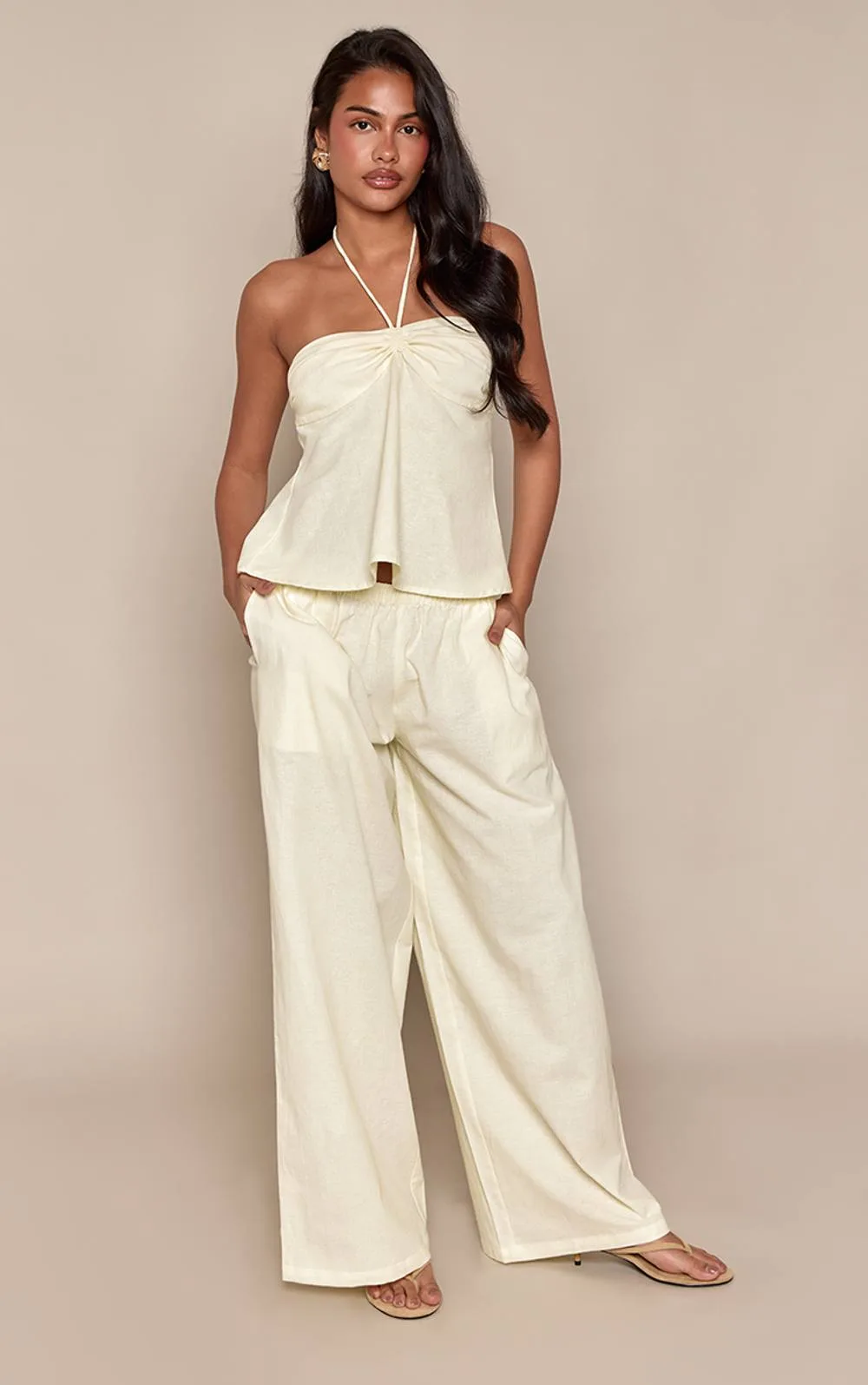 Linen Shirred Waist Trousers Co-Ord by PrettyLittleThing