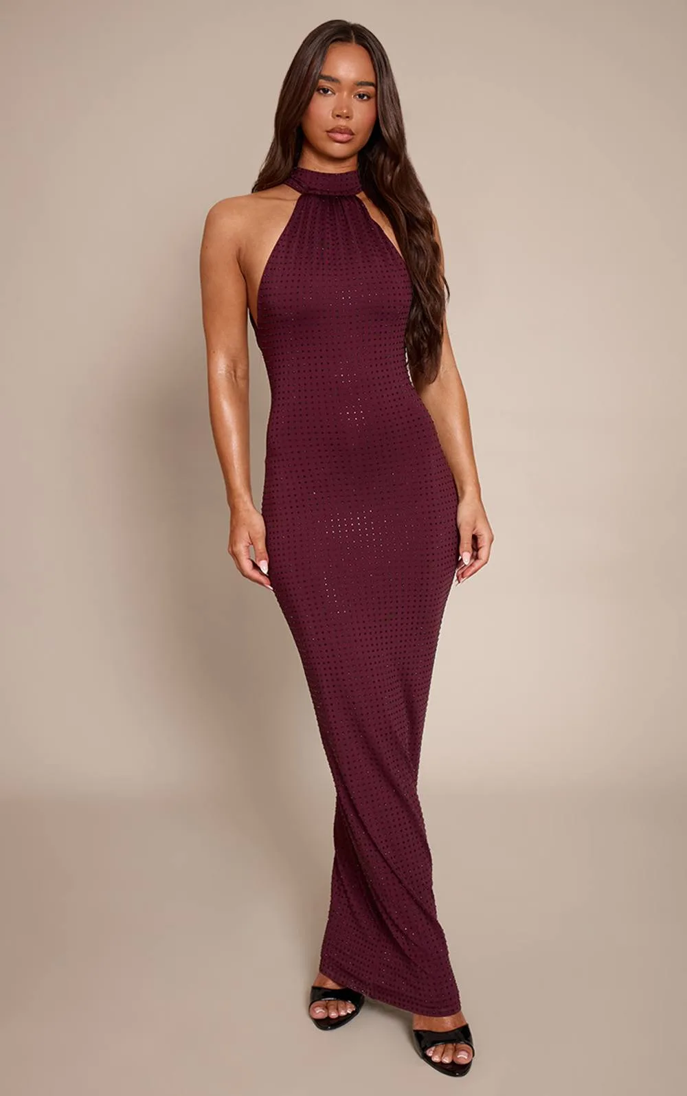 Hotfix Halterneck Backless Maxi Dress