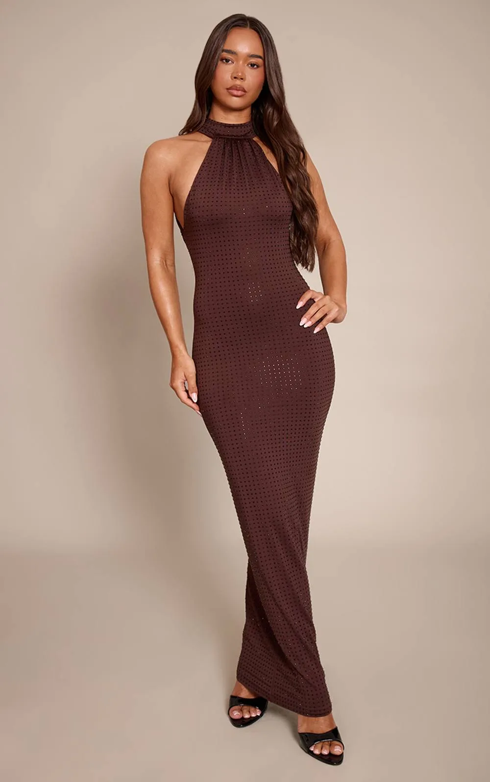 Hotfix Halterneck Backless Maxi Dress