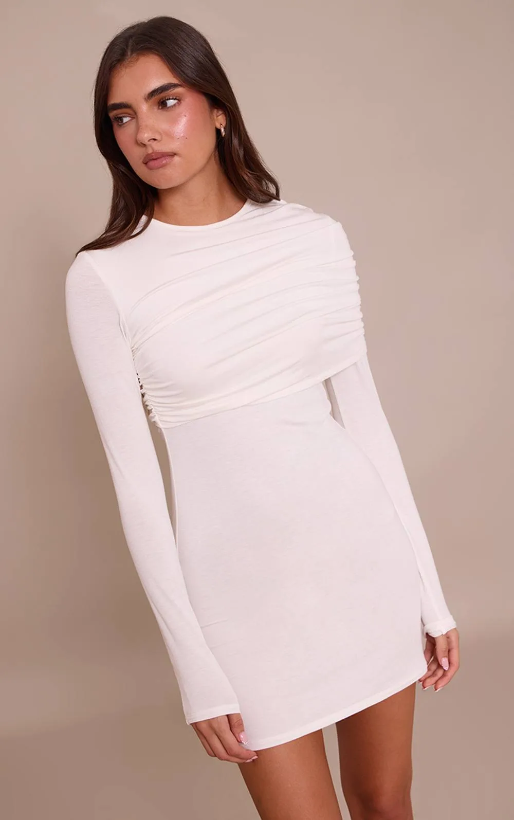 Jersey Overlay Detail Long Sleeve Bodycon Dress by PrettyLittleThing
