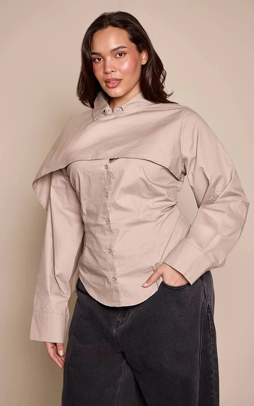 Cape Style Overlay Fitted Shirt by PrettyLittleThing