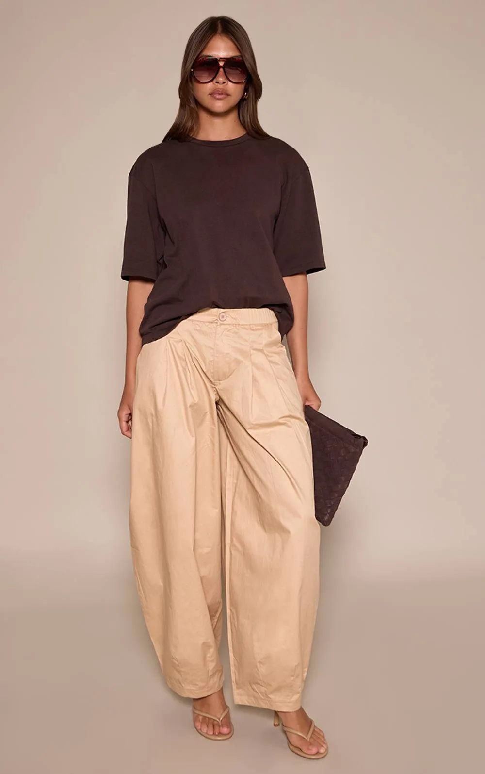 Elasticated Waist Parachute Trousers - Stone by PrettyLittleThing